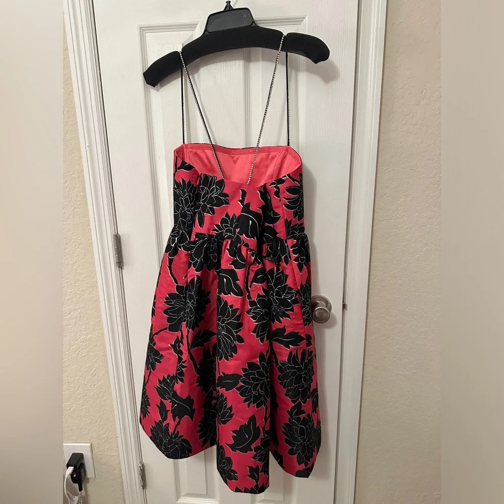 kate spade Pink and Black Floral Strapless Mini Dress
